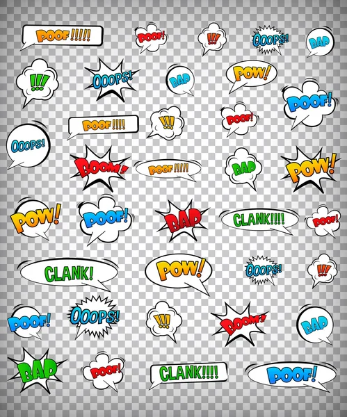 Resumen Concepto creativo vector pop art estilo conjunto de plantilla de texto cómico con vigas de nubes y patrón de puntos aislados en el fondo. Para aplicaciones web y móviles, diseño de plantillas de ilustración . — Vector de stock