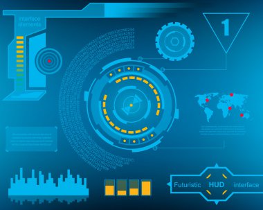 Soyut gelecek, konsept vektör fütüristik mavi sanal grafik dokunmatik arayüzü HUD. Web, site, mobil uygulamalar için siyah arkaplan, tekno, çevrimiçi tasarım, iş, gui, ui.