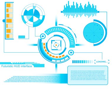 Soyut gelecek, konsept vektör fütüristik mavi sanal grafik dokunmatik arayüzü HUD. Web, site, mobil uygulamalar için siyah arkaplan, tekno, çevrimiçi tasarım, iş, gui, ui.