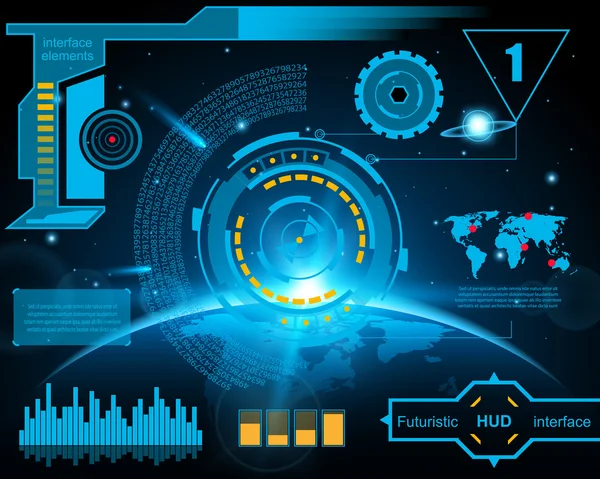 Absztrakt jövő, koncepció vektor futurisztikus kék virtuális grafikus érintőfelület HUD. Web, site, mobil alkalmazások elszigetelt fekete háttér, techno, online design, üzleti, gui, ui. — Stock Vector