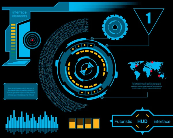 Astratto futuro, concetto vettore futuristico blu grafica virtuale touch interfaccia utente HUD. Per web, sito, applicazioni mobili isolate su sfondo nero, techno, design online, business, gui, ui. — Vettoriale Stock