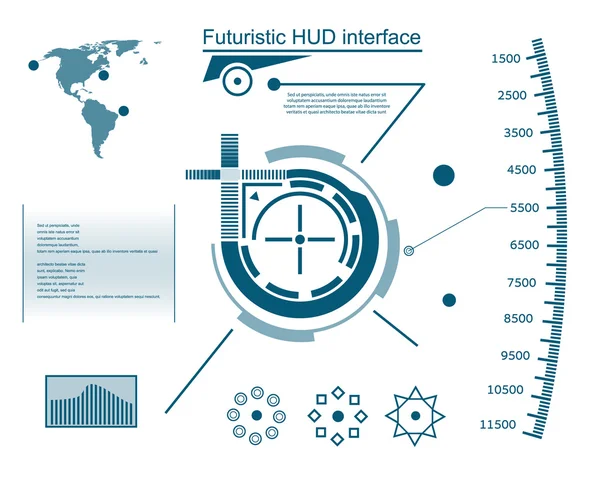 Astratto futuro, concetto vettore futuristico blu grafica virtuale touch interfaccia utente HUD. Per web, sito, applicazioni mobili isolate su sfondo nero, techno, design online, business, gui, ui. — Vettoriale Stock