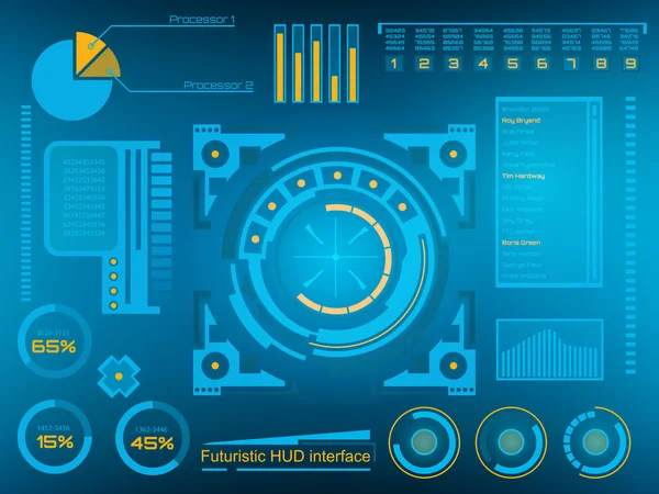 Résumé futur, concept vectoriel futuriste bleu interface utilisateur tactile graphique virtuelle HUD. Pour web, site, applications mobiles isolées sur fond noir, techno, design en ligne, entreprise, gui, ui. — Image vectorielle