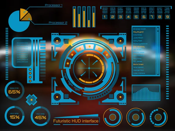 Futuro abstracto, concepto vector futurista azul interfaz gráfica virtual táctil HUD. Para web, sitio, aplicaciones móviles aisladas sobre fondo negro, techno, diseño en línea, negocio, gui, ui. — Vector de stock
