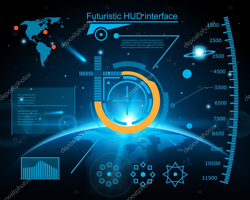 Abstract future, concept vector futuristic blue virtual graphic touch user interface HUD. For web, site, mobile applications isolated on black background, techno, online design, business, gui, ui