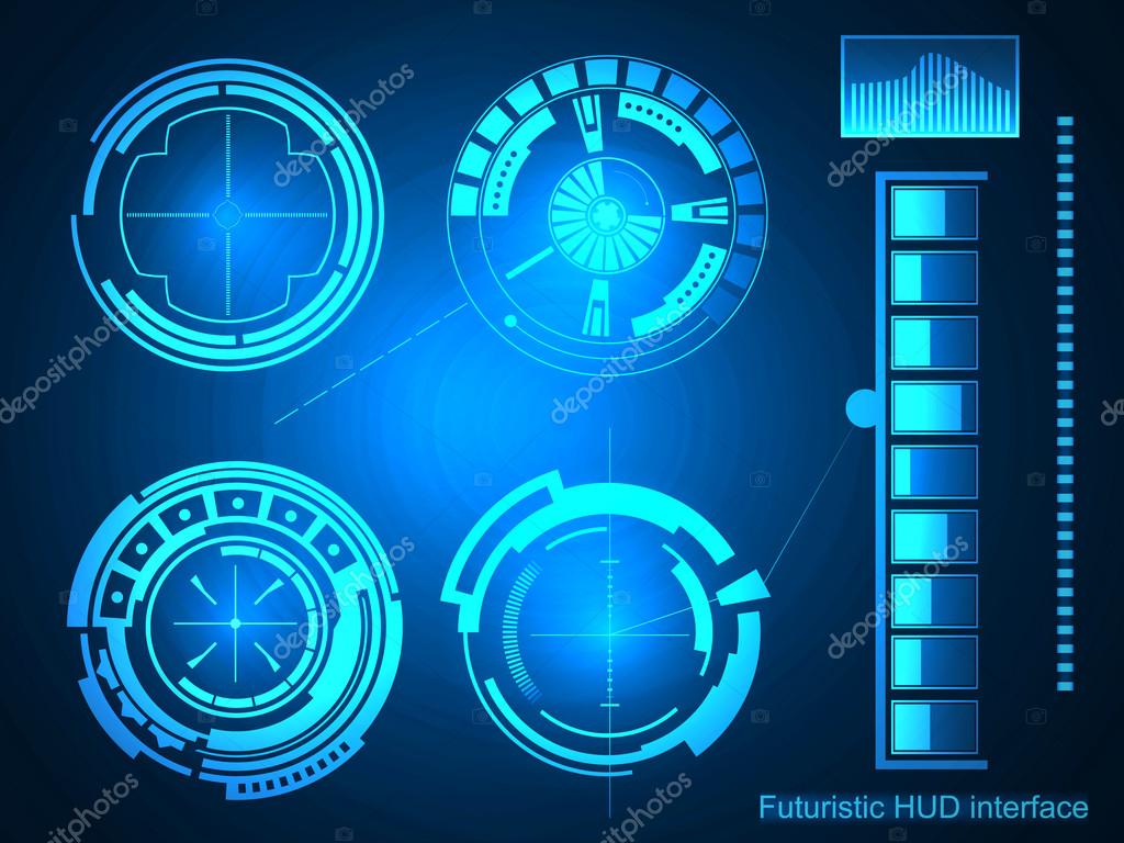 Abstract future, concept vector futuristic blue virtual graphic touch user interface HUD. For web, site, mobile applications isolated on black background, techno, online design, business, gui, ui