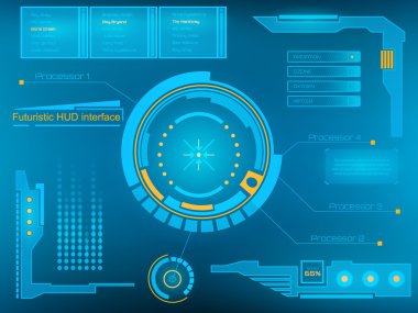 Soyut gelecek, konsept vektör fütüristik mavi sanal grafik dokunmatik arayüzü HUD. Web, site, mobil uygulamalar için siyah arkaplan, tekno, çevrimiçi tasarım, iş, gui, ui.