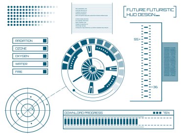 Soyut gelecek, konsept vektör fütüristik mavi sanal grafik dokunmatik arayüzü HUD. Web, site, mobil uygulamalar için siyah arkaplan, tekno, çevrimiçi tasarım, iş, gui, ui.
