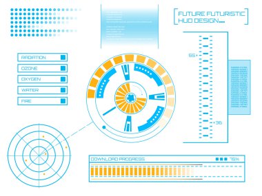 Soyut gelecek, konsept vektör fütüristik mavi sanal grafik dokunmatik arayüzü HUD. Web, site, mobil uygulamalar için siyah arkaplan, tekno, çevrimiçi tasarım, iş, gui, ui.