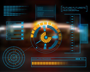 Soyut gelecek, konsept vektör fütüristik mavi sanal grafik dokunmatik arayüzü HUD. Web, site, mobil uygulamalar için siyah arkaplan, tekno, çevrimiçi tasarım, iş, gui, ui.