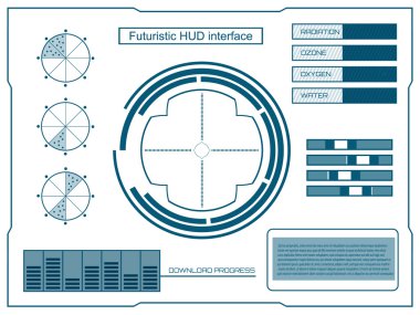 Soyut gelecek, konsept vektör fütüristik mavi sanal grafik dokunmatik arayüzü HUD. Web, site, mobil uygulamalar için siyah arkaplan, tekno, çevrimiçi tasarım, iş, gui, ui.