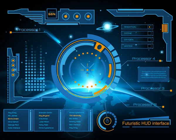 Absztrakt jövő, koncepció vektor futurisztikus kék virtuális grafikus érintőfelület HUD. Web, site, mobil alkalmazások elszigetelt fekete háttér, techno, online design, üzleti, gui, ui. — Stock Vector