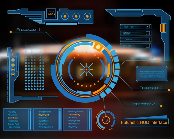 Absztrakt jövő, koncepció vektor futurisztikus kék virtuális grafikus érintőfelület HUD. Web, site, mobil alkalmazások elszigetelt fekete háttér, techno, online design, üzleti, gui, ui. — Stock Vector