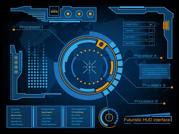 Futuro abstracto, concepto vector futurista azul interfaz gráfica virtual táctil HUD. Para web, sitio, aplicaciones móviles aisladas sobre fondo negro, techno, diseño en línea, negocio, gui, ui. — Archivo Imágenes Vectoriales