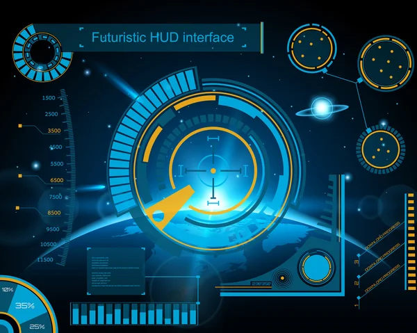 Soyut gelecek, konsept vektör fütüristik mavi sanal grafik dokunmatik arayüzü HUD. Web, site, mobil uygulamalar için siyah arkaplan, tekno, çevrimiçi tasarım, iş, gui, ui. — Stok Vektör