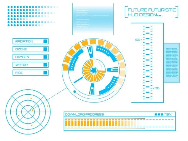 Futuro abstracto, concepto vector futurista azul interfaz gráfica virtual táctil HUD. Para web, sitio, aplicaciones móviles aisladas sobre fondo negro, techno, diseño en línea, negocio, gui, ui. — Archivo Imágenes Vectoriales