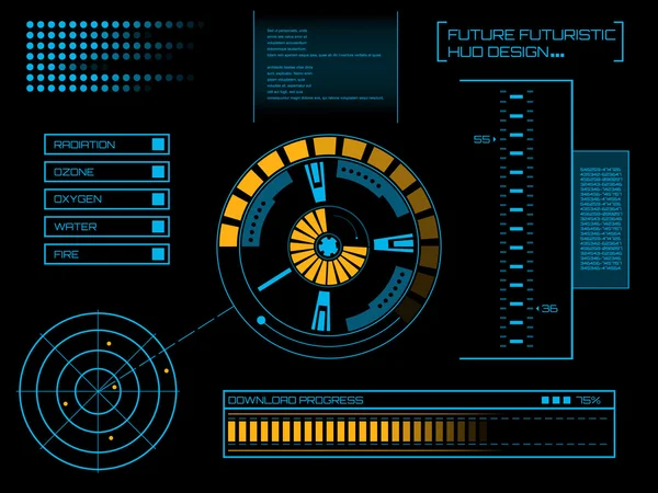 Abstraktní budoucnost, koncept vektoru futuristické modré virtuální grafické dotykové uživatelské rozhraní HUD. Pro web, stránky, mobilní aplikace izolované na černém pozadí, techno, on-line design, obchod, gui, ui. — Stockový vektor