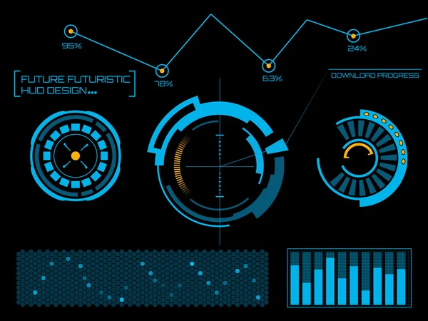 Astratto futuro, concetto vettore futuristico blu grafica virtuale touch interfaccia utente HUD. Per web, sito, applicazioni mobili isolate su sfondo nero, techno, design online, business, gui, ui. — Vettoriale Stock