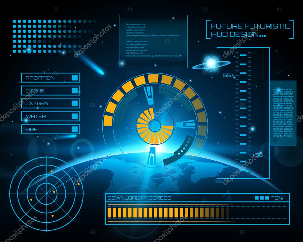 Abstract future, concept vector futuristic blue virtual graphic touch user interface HUD. For web, site, mobile applications isolated on black background, techno, online design, business, gui, ui