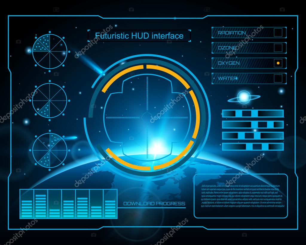 Abstract future, concept vector futuristic blue virtual graphic touch user interface HUD. For web, site, mobile applications isolated on black background, techno, online design, business, gui, ui