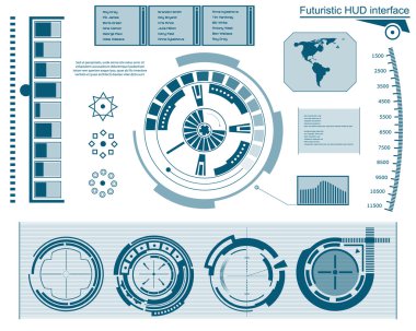 Soyut gelecek, konsept vektör fütüristik mavi sanal grafik dokunmatik arayüzü HUD. Web, site, mobil uygulamalar için siyah arkaplan, tekno, çevrimiçi tasarım, iş, gui, ui.