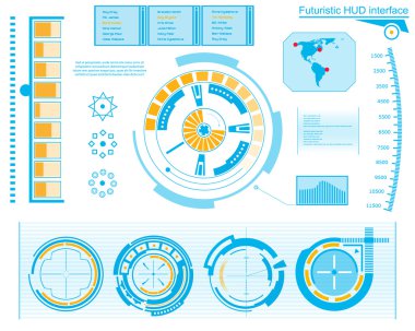 Soyut gelecek, konsept vektör fütüristik mavi sanal grafik dokunmatik arayüzü HUD. Web, site, mobil uygulamalar için siyah arkaplan, tekno, çevrimiçi tasarım, iş, gui, ui.