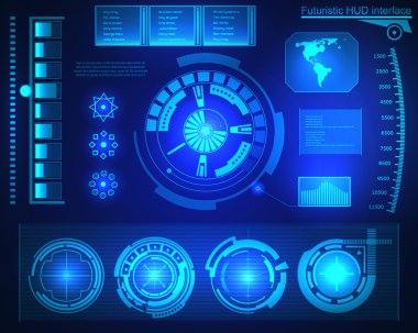Abstract future, concept vector futuristic blue virtual graphic touch user interface HUD. For web, site, mobile applications isolated on black background, techno, online design, business, gui, ui. clipart