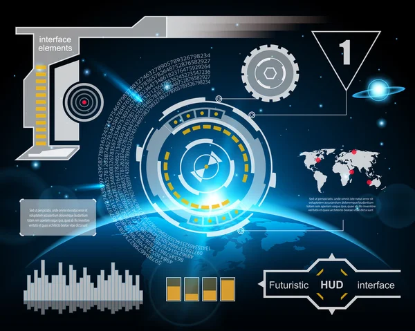 Abstrakt framtid, koncept vektor futuristisk blå virtuell grafisk touch användargränssnitt HUD. För webb, webbplats, mobila applikationer isolerade på svart bakgrund, techno, online design, företag, gui, ui. — Stock vektor