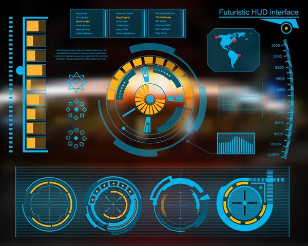 Astratto futuro, concetto vettore futuristico blu grafica virtuale touch interfaccia utente HUD. Per web, sito, applicazioni mobili isolate su sfondo nero, techno, design online, business, gui, ui. — Vettoriale Stock