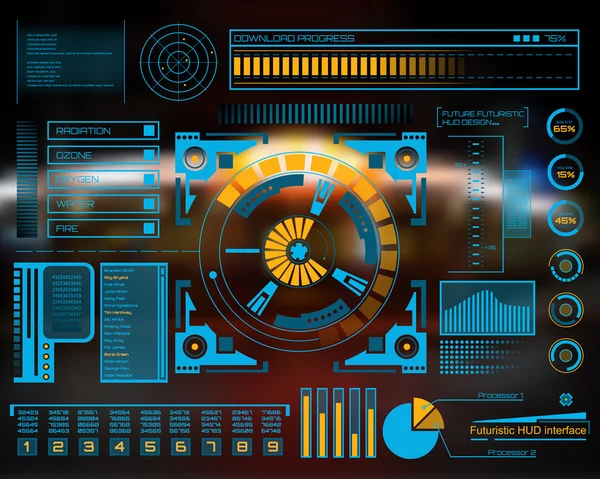 Soyut gelecek, konsept vektör fütüristik mavi sanal grafik dokunmatik arayüzü HUD. Web, site, mobil uygulamalar için siyah arkaplan, tekno, çevrimiçi tasarım, iş, gui, ui. — Stok Vektör