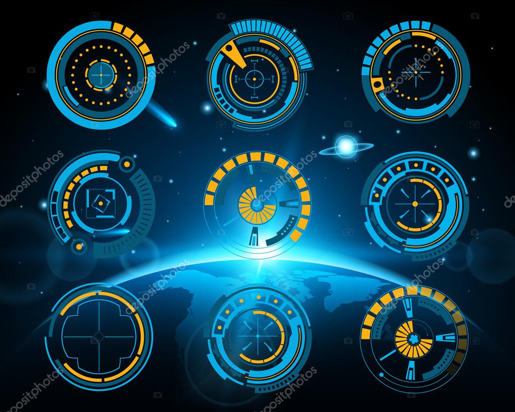 Abstract future, concept vector futuristic blue virtual graphic touch user interface HUD. For web, site, mobile applications isolated on black background, techno, online design, business, gui, ui