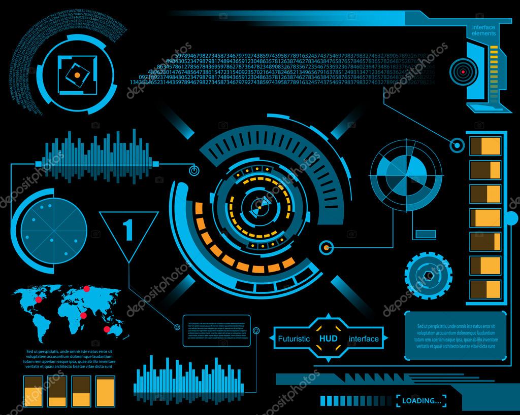 Abstract future, concept vector futuristic blue virtual graphic touch user interface HUD. For web, site, mobile applications isolated on black background, techno, online design, business, gui, ui