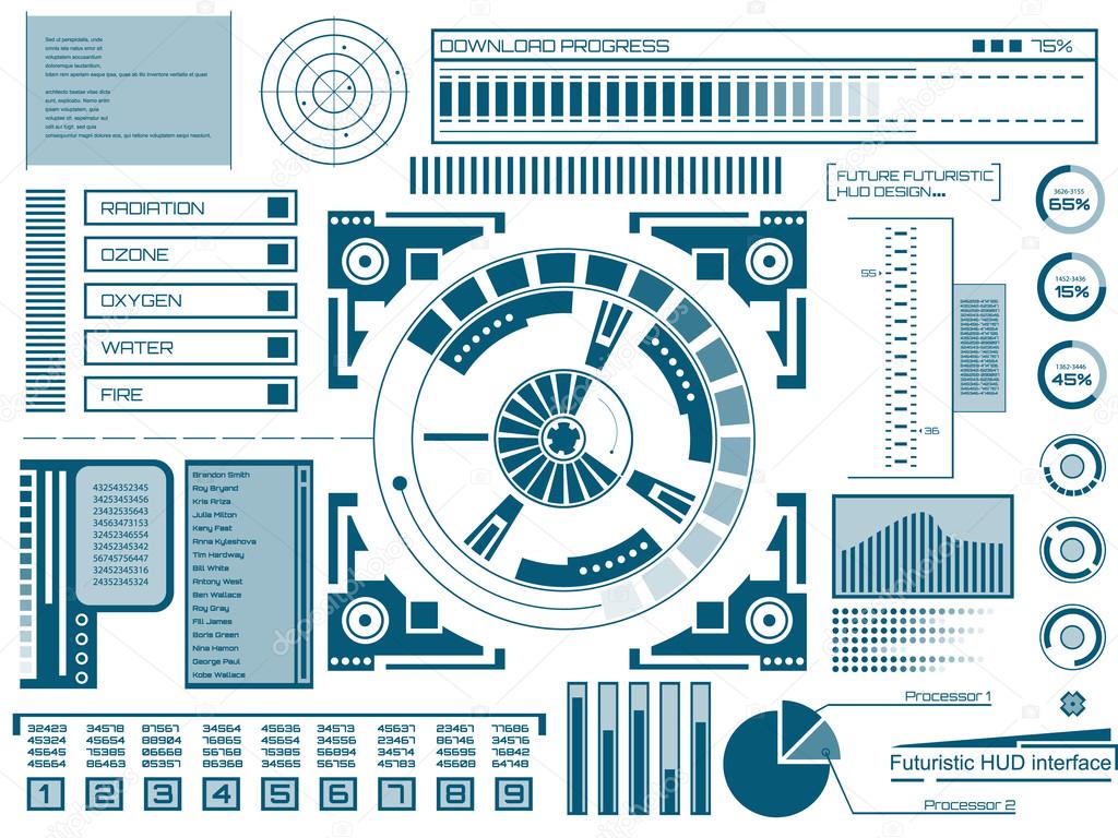 Abstract future, concept vector futuristic blue virtual graphic touch user interface HUD. For web, site, mobile applications isolated on black background, techno, online design, business, gui, ui.