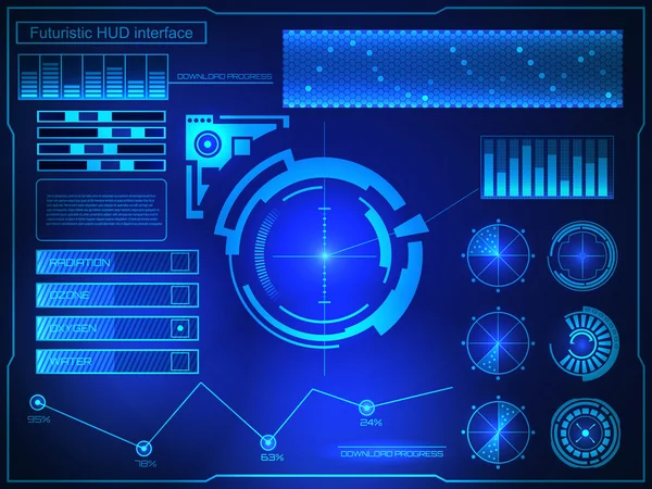 Futuro abstracto, concepto vector futurista azul interfaz gráfica virtual táctil HUD. Para web, sitio, aplicaciones móviles aisladas sobre fondo negro, techno, diseño en línea, negocio, gui, ui. — Vector de stock