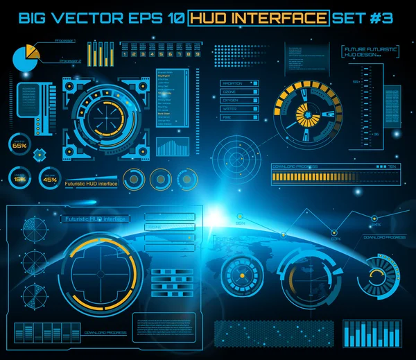 Abstract future, concept vector futuristisch blauw virtual graphic touch user interface HUD. Voor web, site, mobiele applicaties geïsoleerd op zwarte achtergrond, techno, online design, business, gui, ui. — Stockvector