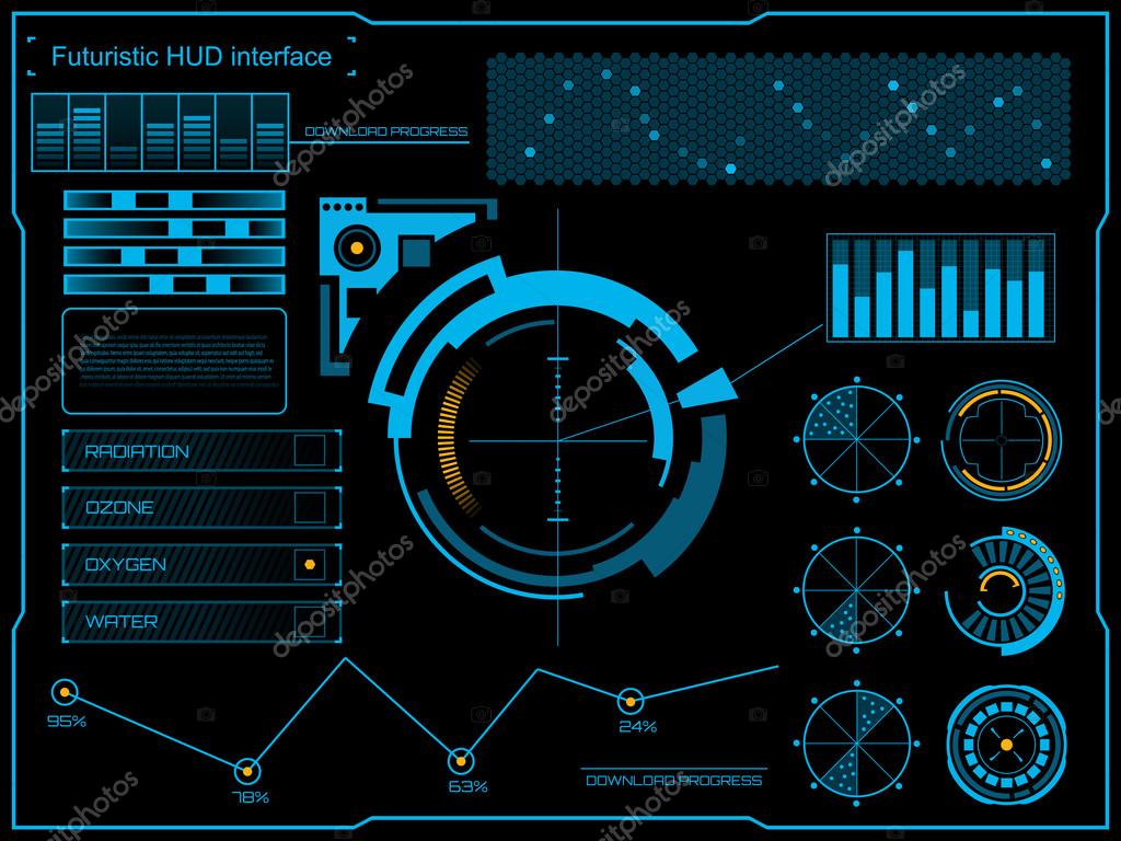 Abstrakte Zukunft Konzeptvektor Futuristische Blaue Virtuelle Grafische Touch Benutzeroberflache Hud Fur Web Website Mobile Anwendungen Isoliert Auf Schwarzem Hintergrund Techno Online Design Business Gui Ui Vektorgrafik Lizenzfreie