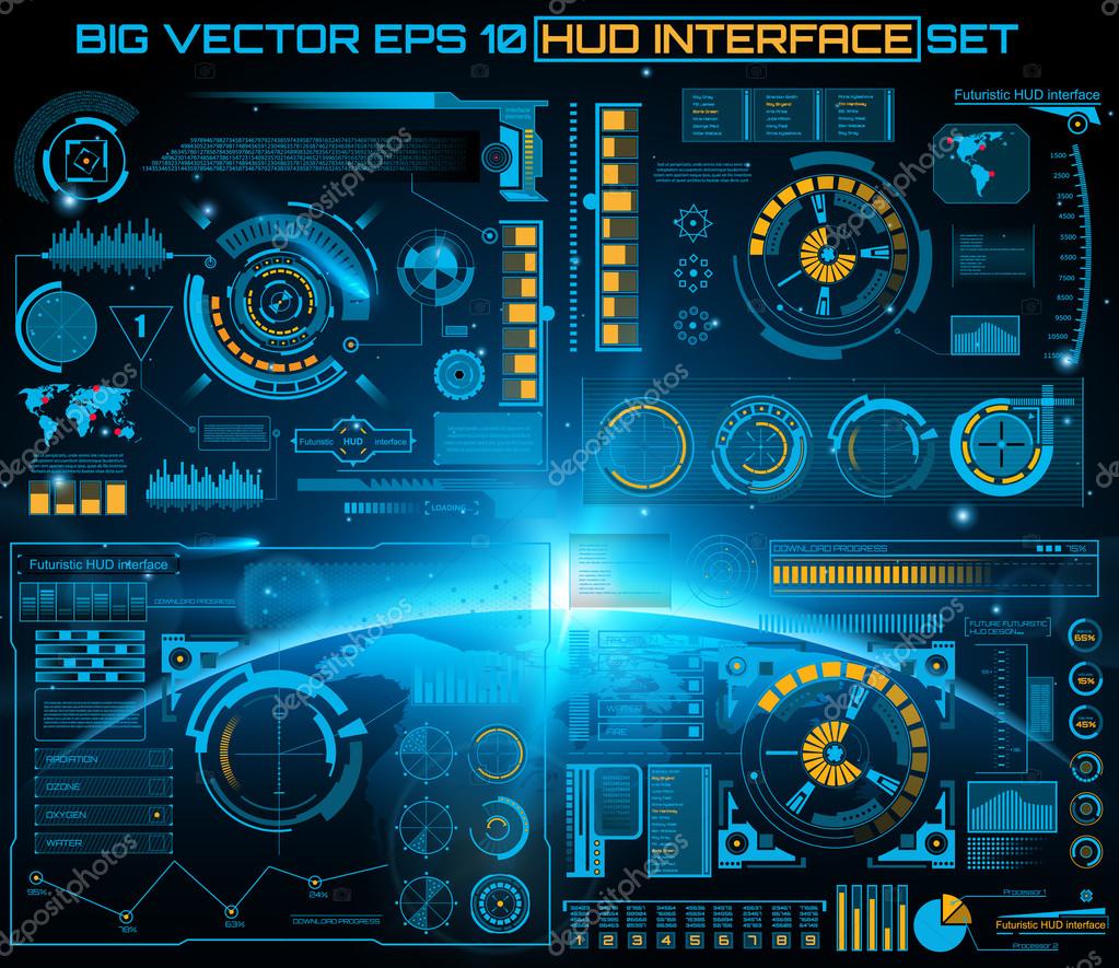 Abstract future, concept vector futuristic blue virtual graphic touch user interface HUD. For web, site, mobile applications isolated on black background, techno, online design, business, gui, ui