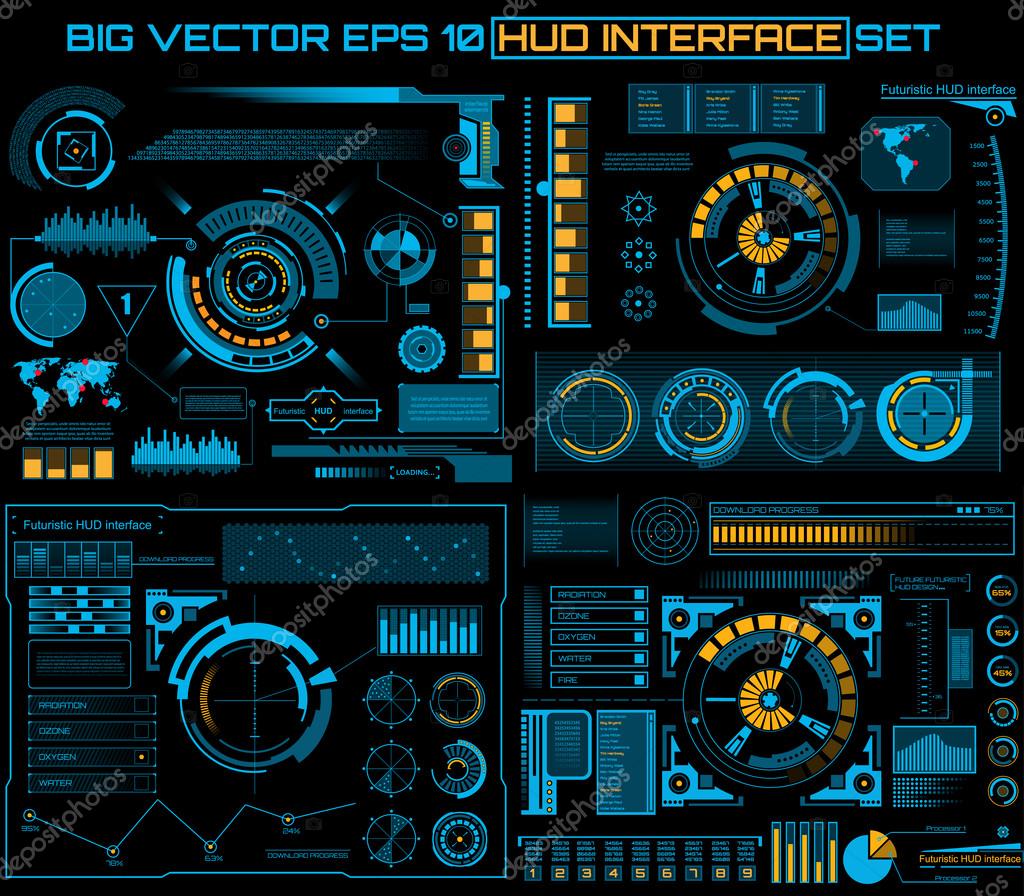 Abstract future, concept vector futuristic blue virtual graphic touch user interface HUD. For web, site, mobile applications isolated on black background, techno, online design, business, gui, ui
