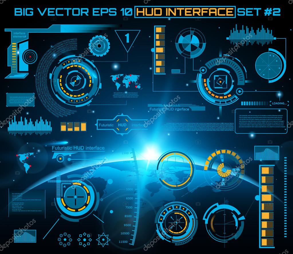 Abstract future, concept vector futuristic blue virtual graphic touch user interface HUD. For web, site, mobile applications isolated on black background, techno, online design, business, gui, ui