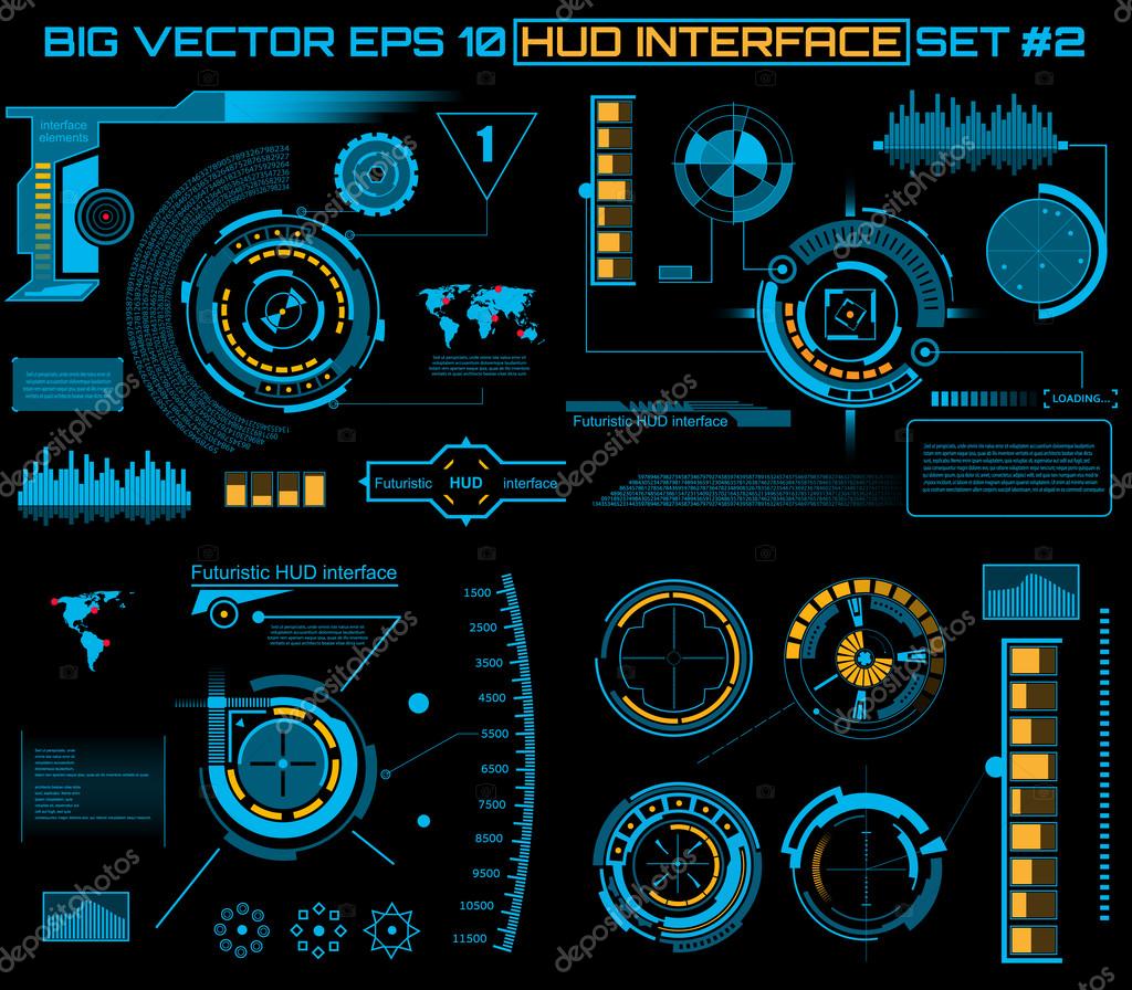 Abstract future, concept vector futuristic blue virtual graphic touch user interface HUD. For web, site, mobile applications isolated on black background, techno, online design, business, gui, ui