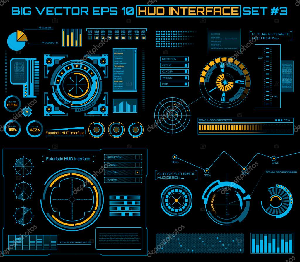 Abstract future, concept vector futuristic blue virtual graphic touch user interface HUD. For web, site, mobile applications isolated on black background, techno, online design, business, gui, ui