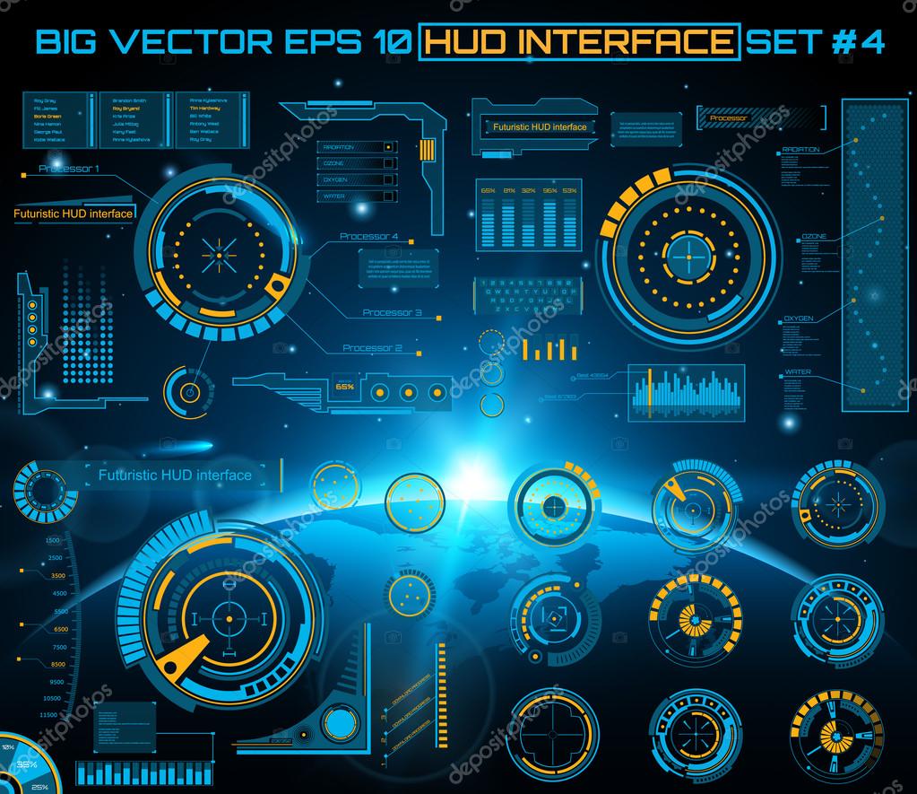 Abstract future, concept vector futuristic blue virtual graphic touch user interface HUD. For web, site, mobile applications isolated on black background, techno, online design, business, gui, ui