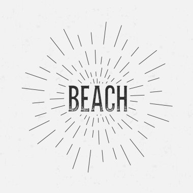 Metin ile Soyut Yaratıcı kavram vektör tasarım düzeni - plaj. Arka planda yalıtılmış web ve mobil simgesi için, sanat şablonu, retro öğeler, logo, kimlik, etiketler, rozet, mürekkep, etiket, kart. 