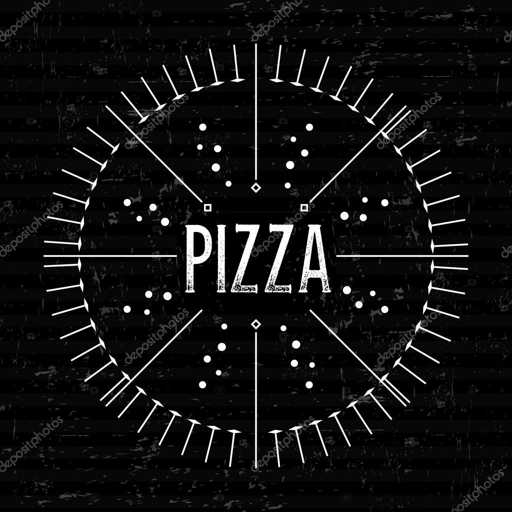 Abstract Creative concept vector design layout with text - pizza. For web and mobile icon isolated on background, art template, retro elements, logos, identity, labels, badge, ink, tag, old card