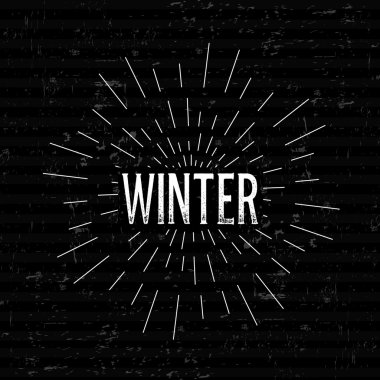 Metinli soyut yaratıcı konsept vektör tasarımı düzeni - kış. Arkaplanda izole edilmiş web ve mobil simge için, sanat şablonu, retro ögeler, logo, kimlik, etiketler, rozetler, mürekkep, etiket, kart. 