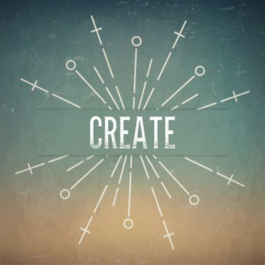 Metin ile Soyut Yaratıcı kavram vektör tasarım düzeni - oluşturun. Arka planda yalıtılmış web ve mobil simgesi için, sanat şablonu, retro öğeler, logo, kimlik, etiketler, rozet, mürekkep, etiket, kart. 