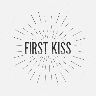 Abstract Creative concept vector design layout with text - first kiss. For web and mobile icon isolated on background, art template, retro elements, logos, identity, labels, badge, ink, tag, old card. clipart