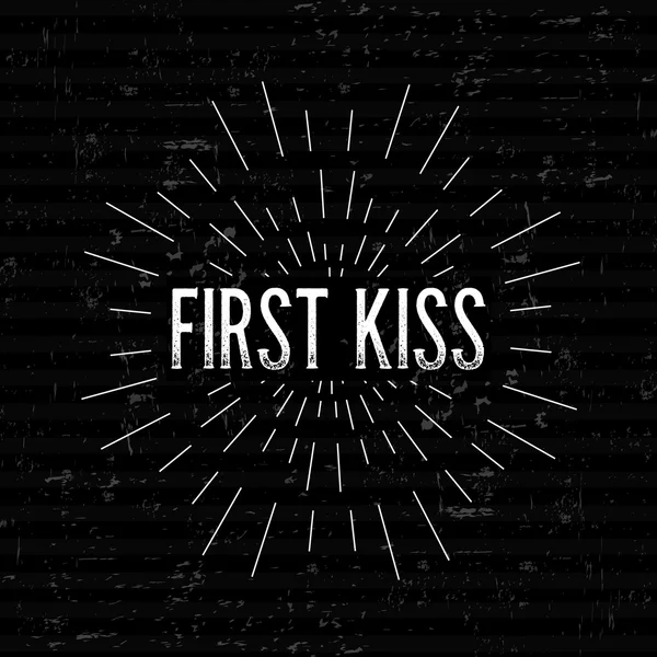 Abstract Creative concept vector design layout with text - first kiss. For web and mobile icon isolated on background, art template, retro elements, logos, identity, labels, badge, ink, tag, old card. — Stock vektor