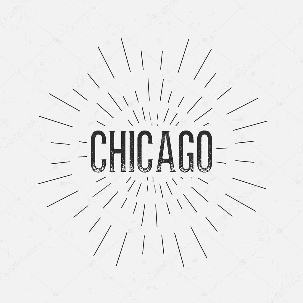 Abstract Creative concept vector design layout with text - Chicago. For web and mobile icon isolated on background, art template, retro elements, logos, identity, labels, badge, ink, tag, old card