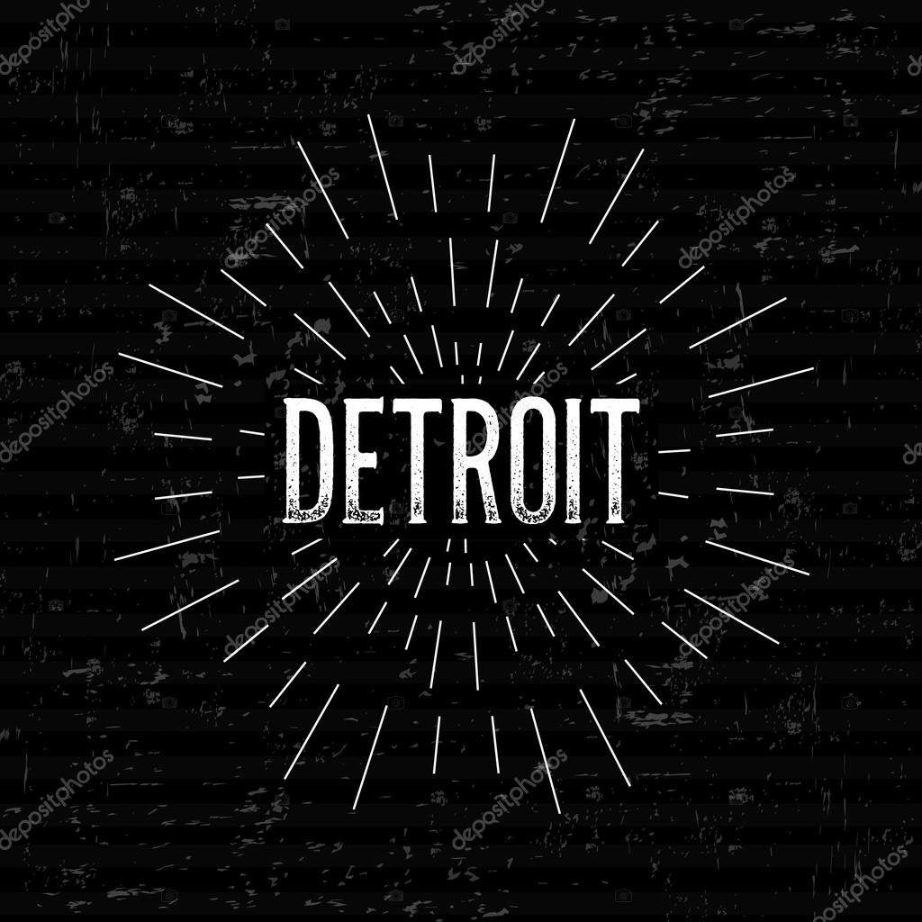 Abstract Creative concept vector design layout with text - Detroit. For web and mobile icon isolated on background, art template, retro elements, logos, identity, labels, badge, ink, tag, old card